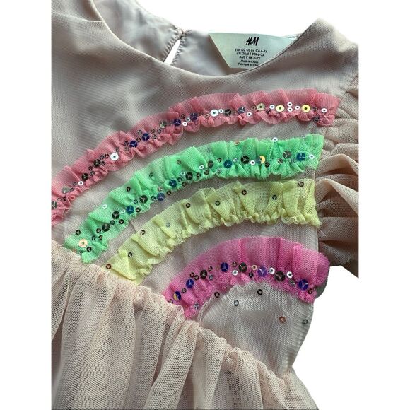 H&M Appliquéd Tulle Dress In Powder pink/rainbow - Picture 8 of 12